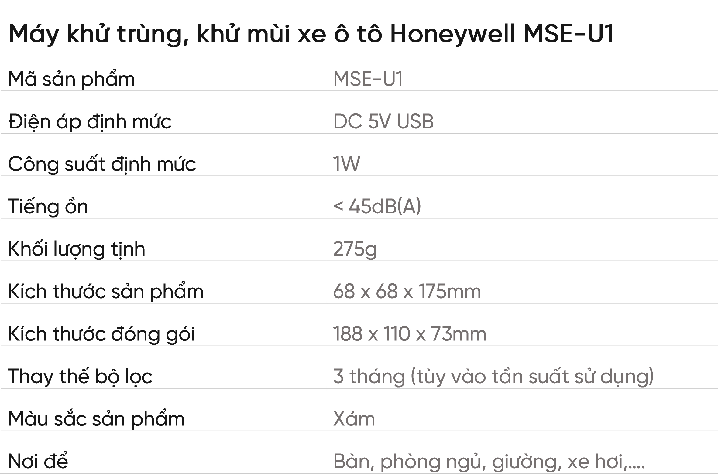 Máy khử trùng, khử mùi xe ô tô Honeywell MSE-U1
