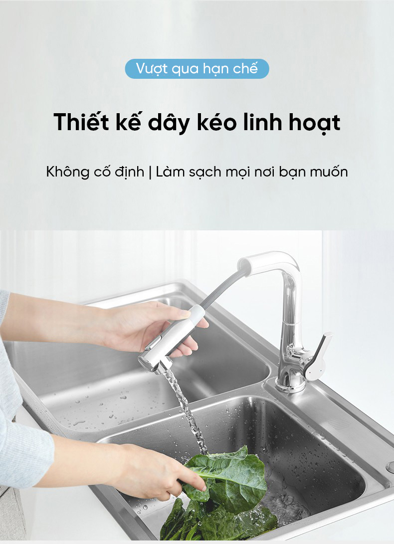 Vòi nước Xiaomi DXCF005 chính hãng được thiết kế dây kéo linh hoạt không cố định, làm sạch mọi nơi mà bạn muốn
