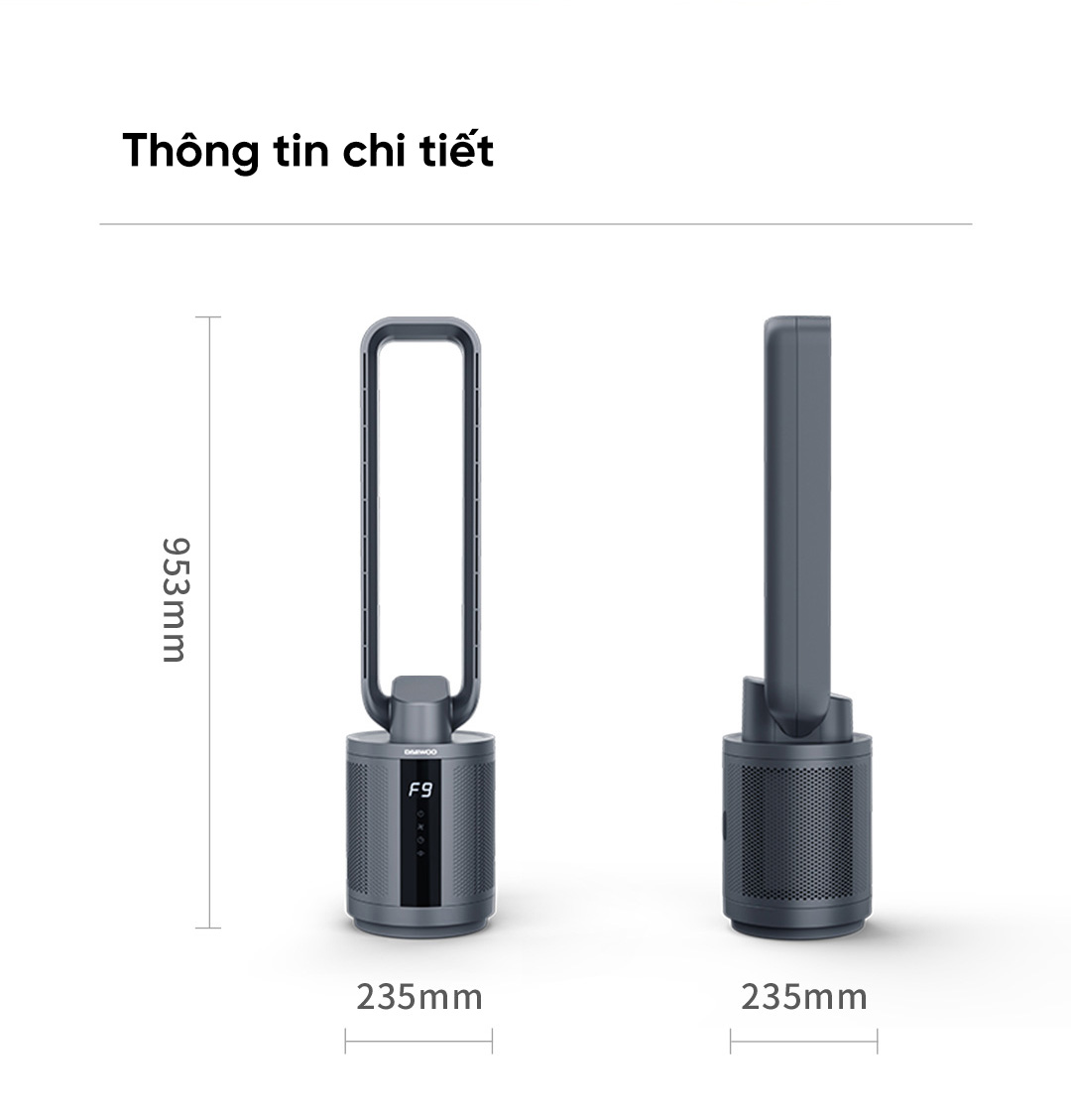 Quạt lọc không khí Xiaomi Daewoo F9 Max Hải Phòng - thông số kỹ thuật của sản phẩm