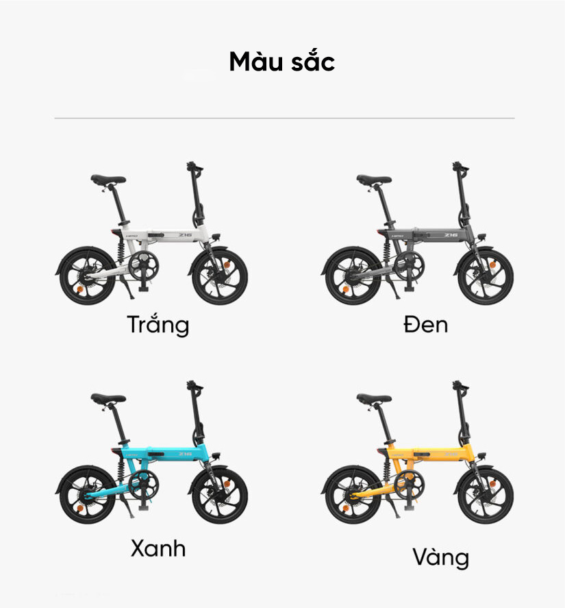 Xe đạp điện trợ lực Himo Z16 có các màu sắc khác nhau như: Trắng, Xám, Vàng và Xanh dương rất thẩm mỹ và sang trọng
