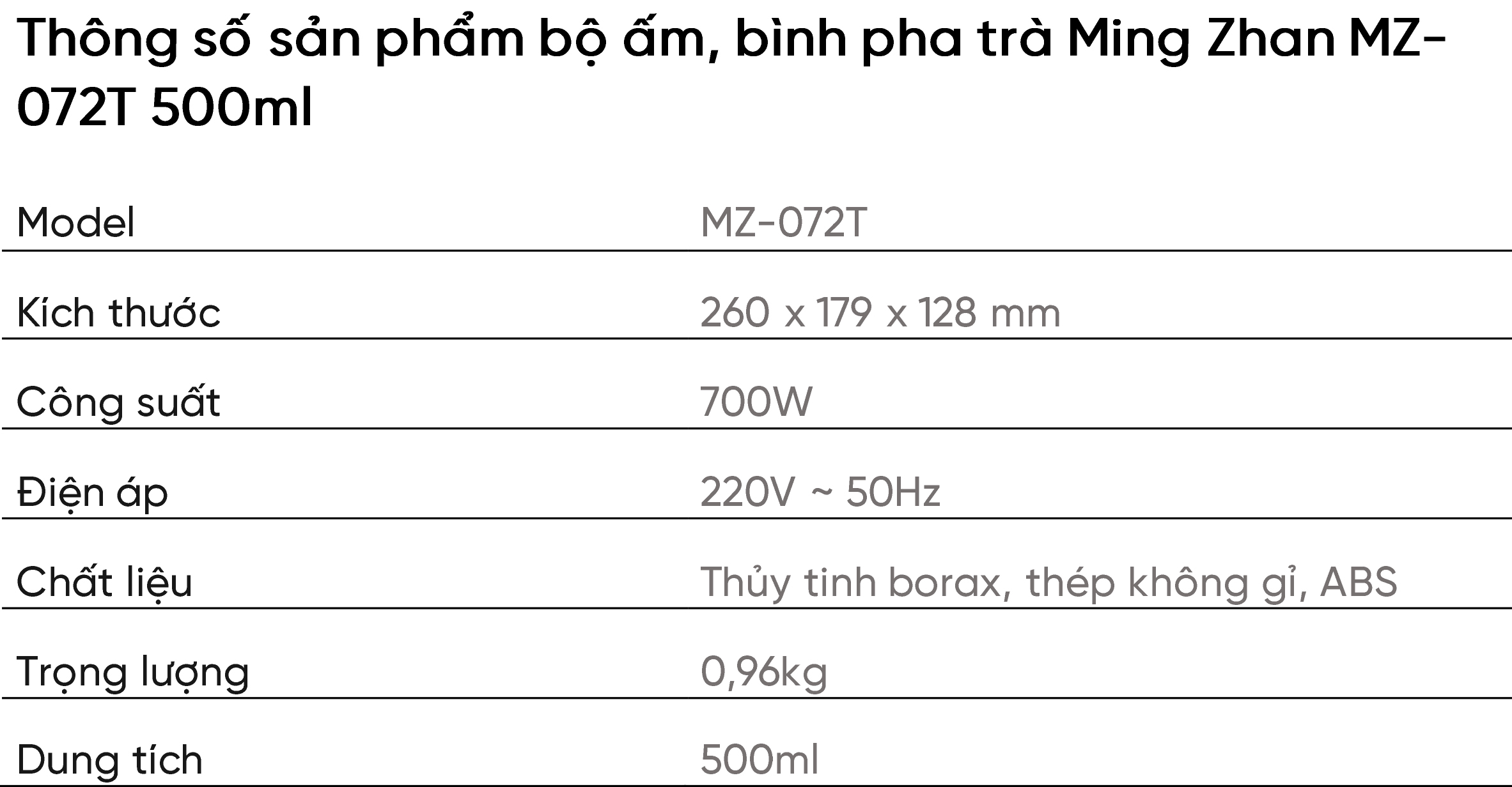 bộ ấm, bình pha trà Ming Zhan MZ-072T 500ml