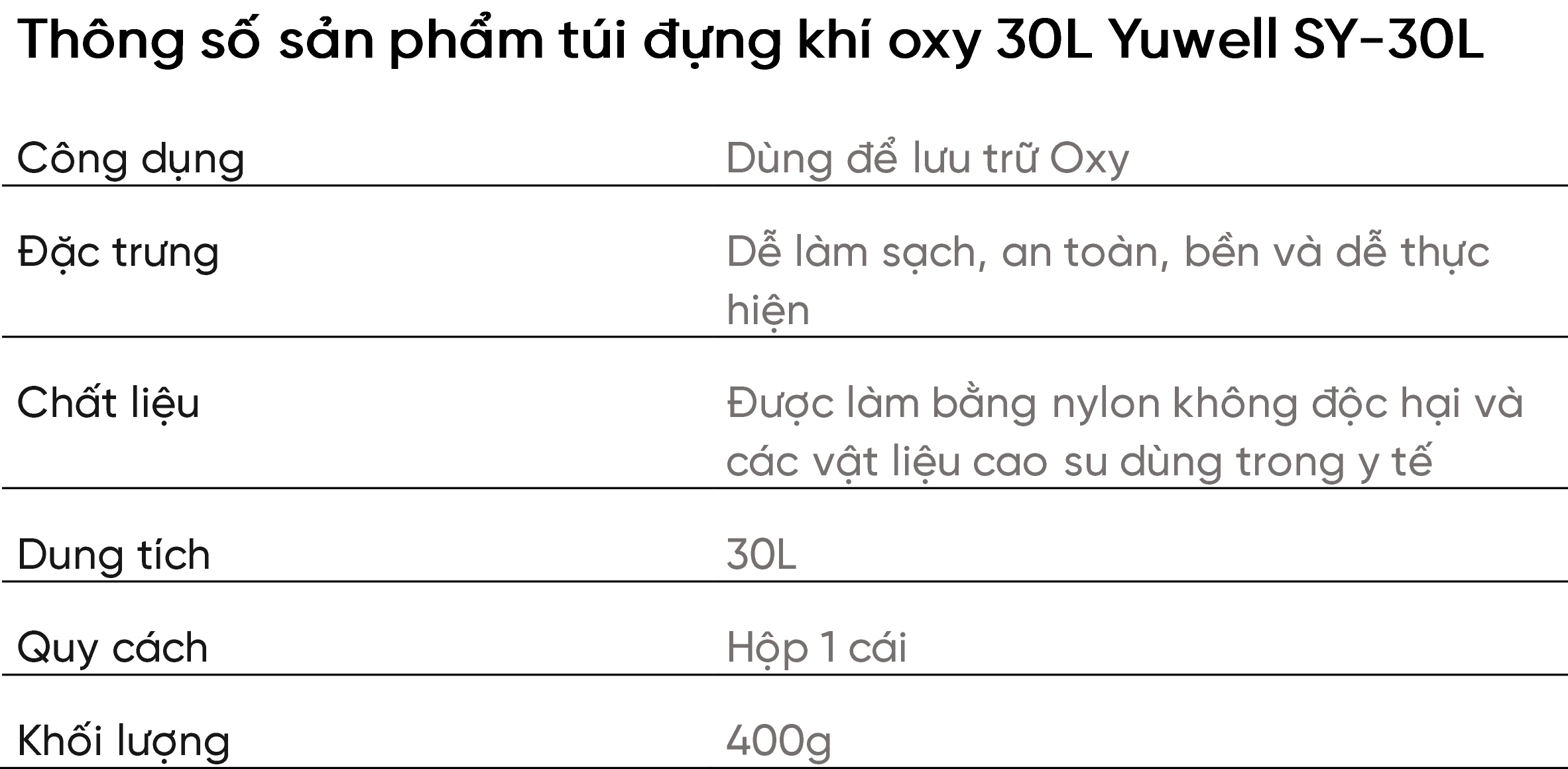 Túi đựng khí oxy 30L Yuwell SY-30L