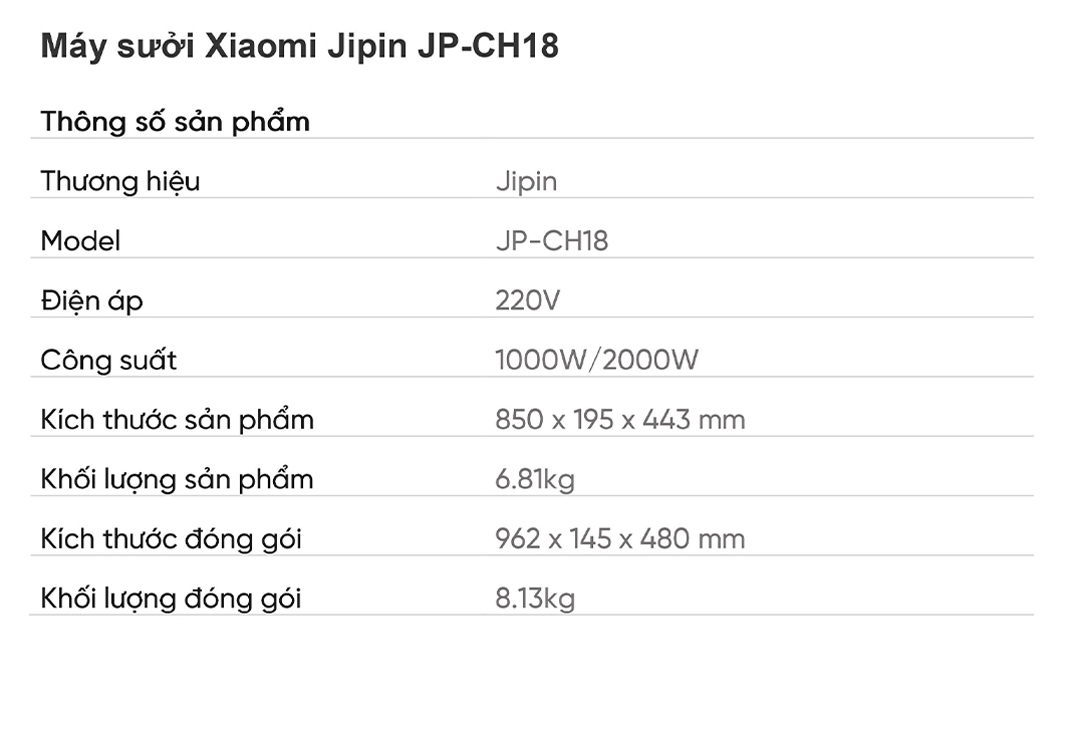 Máy sưởi nhôm JIPIN JP-CH18 