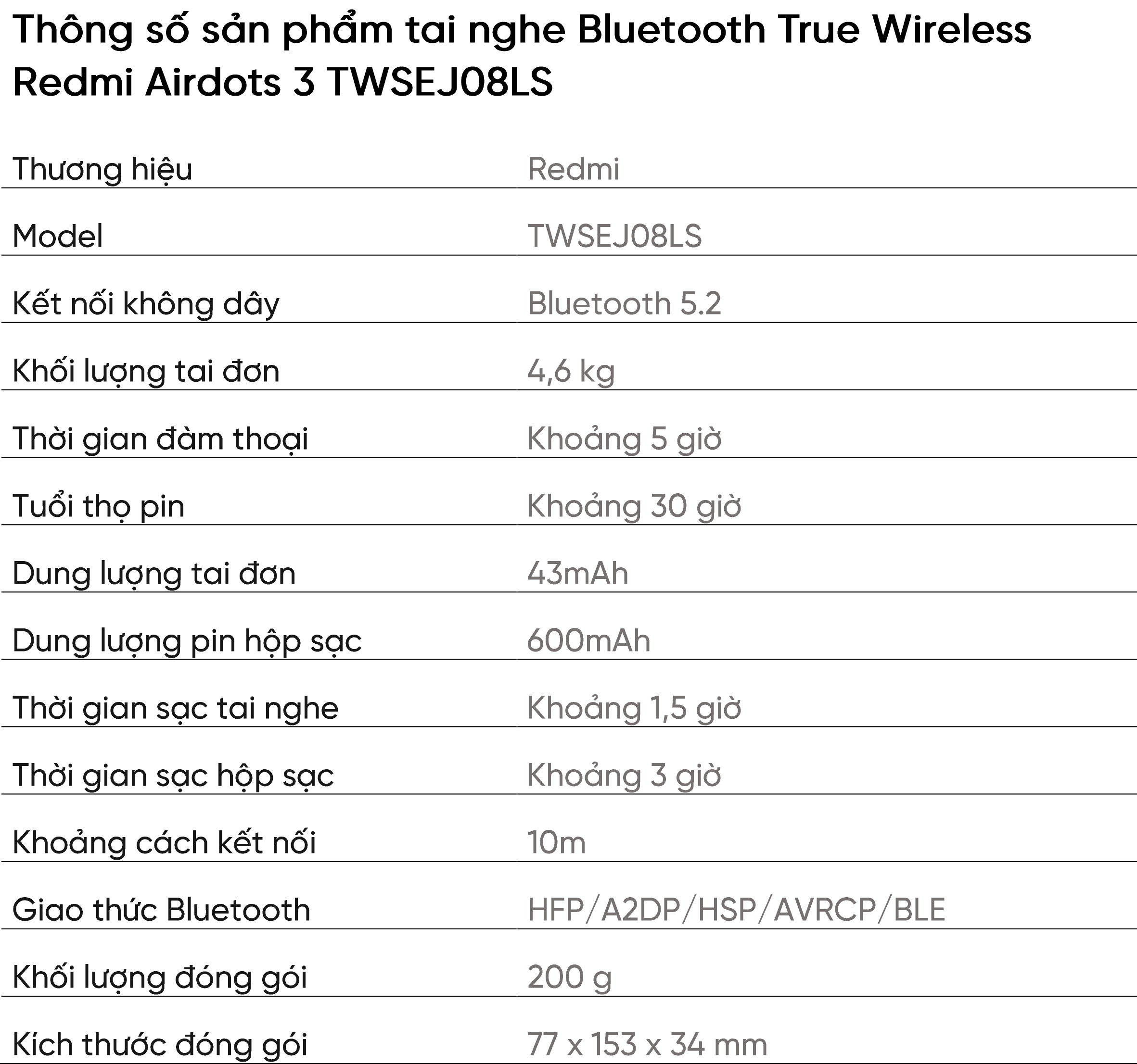 Tai nghe Bluetooth True Wireless Redmi Airdots 3 TWSEJ08LS