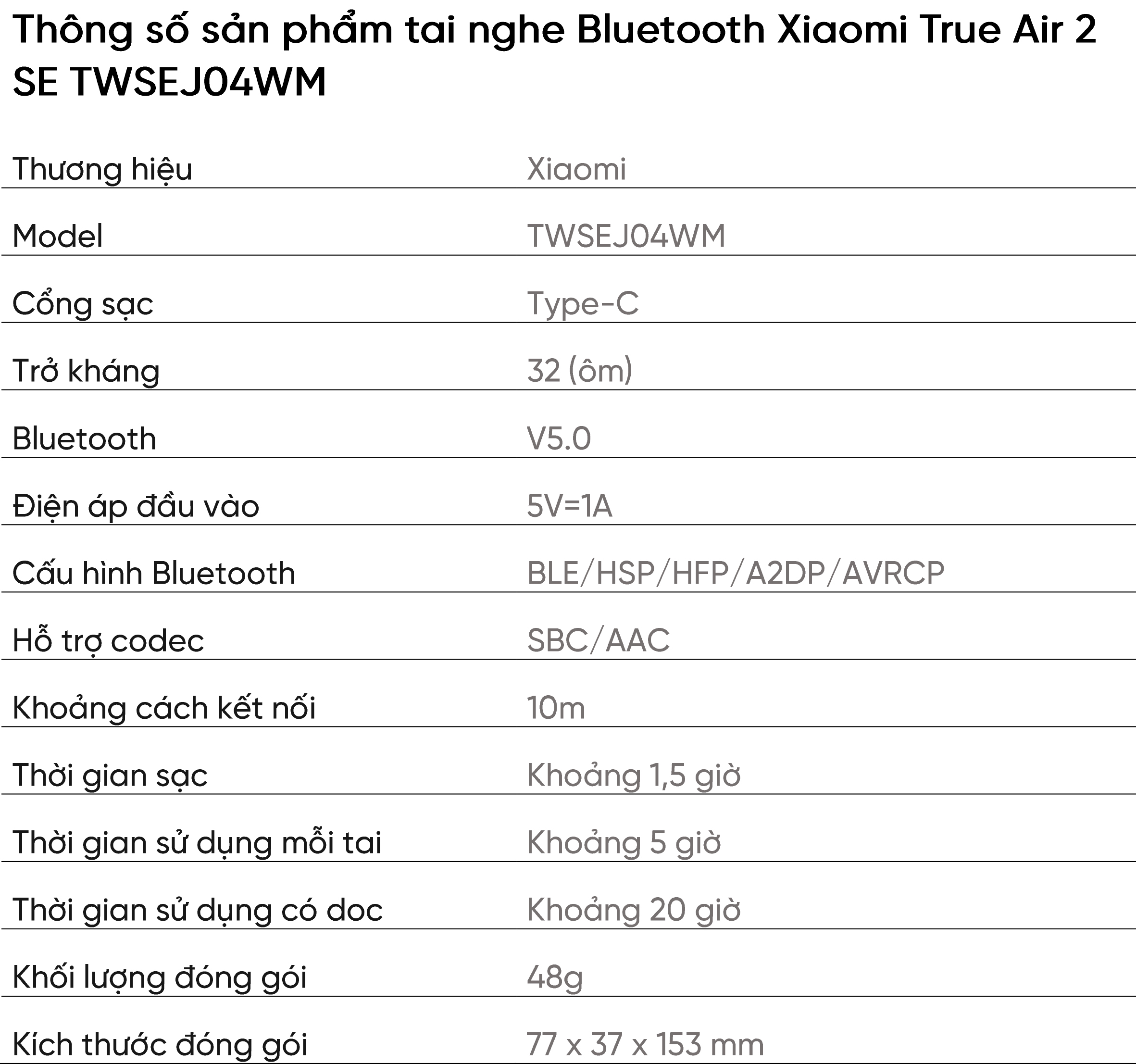 Tai nghe Bluetooth Xiaomi True Air 2 SE TWSEJ04WM