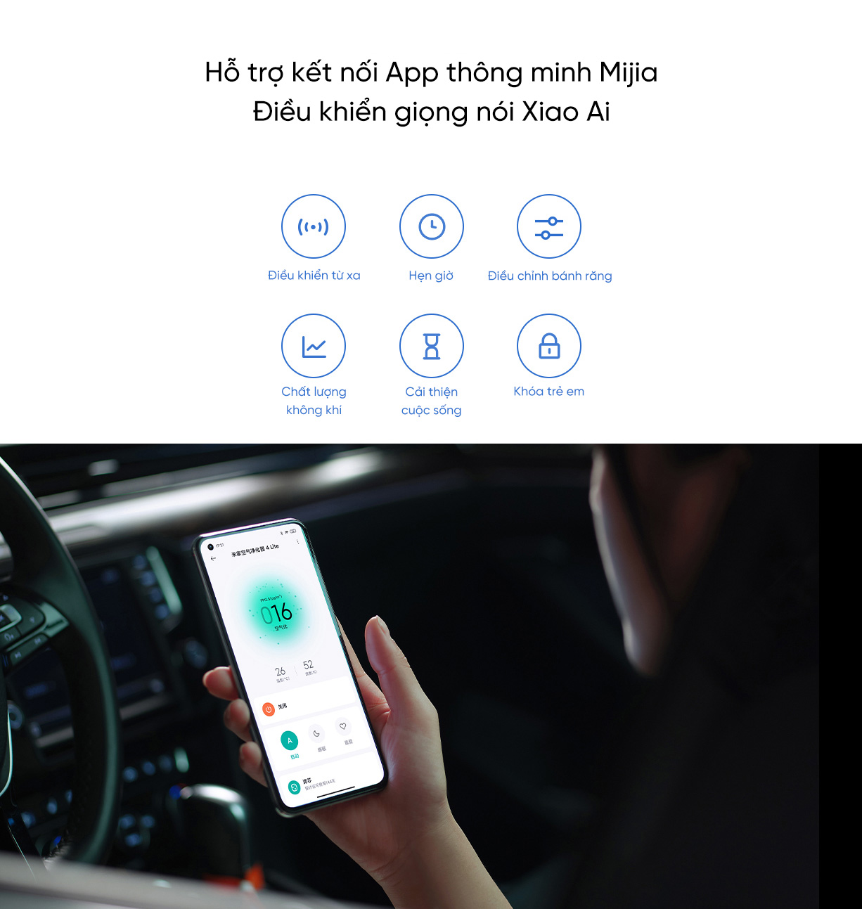 Lọc không khí 4 Lite Hải Phòng hỗ trợ kết nối App thông minh Mijia và điều khiể giọng nói Xiao Ai