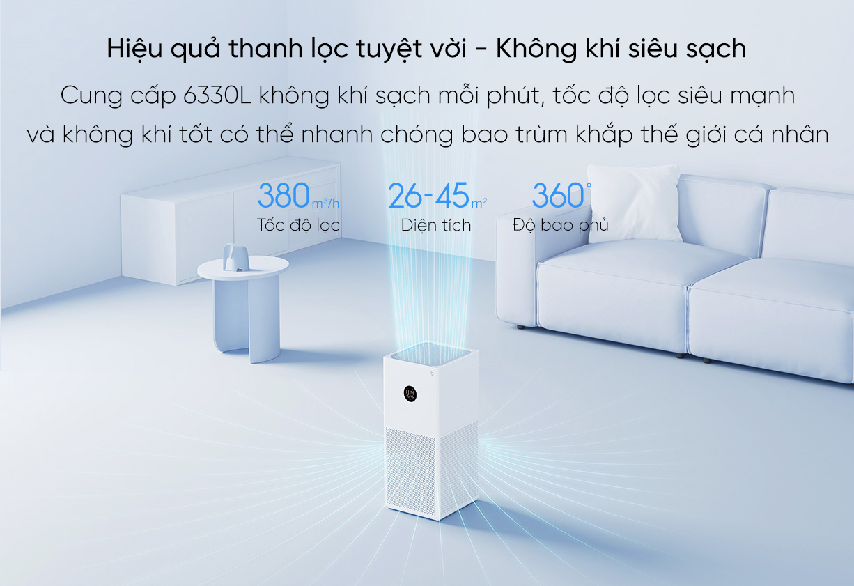 Máy lọc không khí Xiaomi Air 4 Lite cung cấp 6330L không khí sạch mỗi phút, tốc độ lọc siêu mạnh và không khí tốt có thể nhanh chóng bao trùm khắp thế giới cá nhân